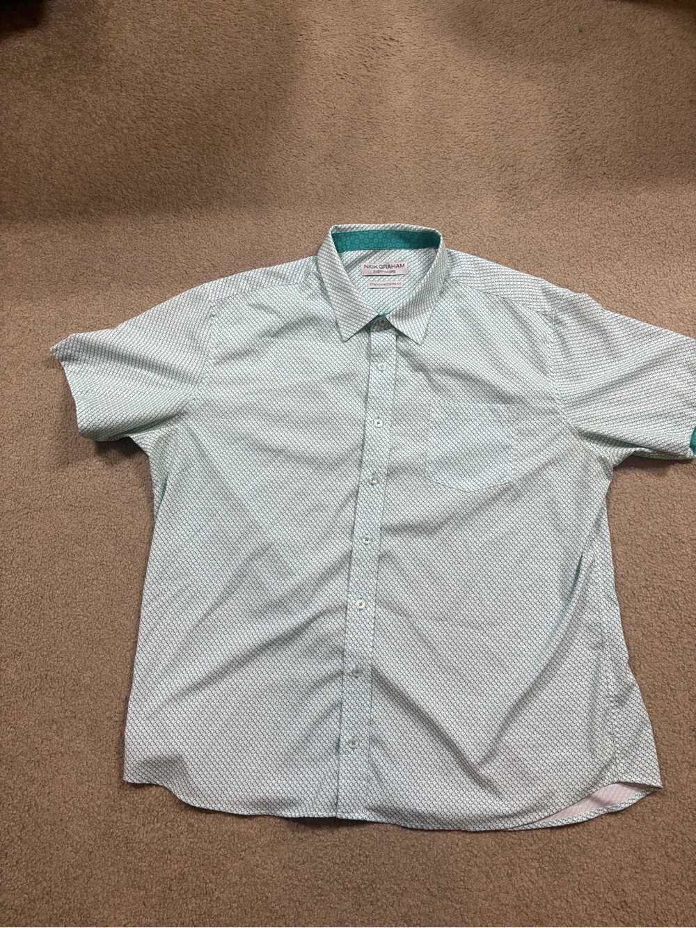 Nick Graham Green everywhere stretch modern fit Short Sleeve Button-Down Shirt